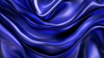 Fototapeta premium Luxurious Deep Blue Satin Fabric Draped Smoothly, Creating Elegant Wavy Textures and Shimmering Reflections Perfect for Backgrounds and Fashion Projects