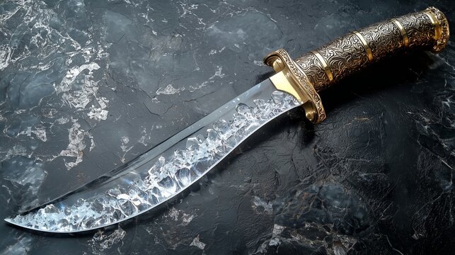 Handcrafted Damascus Steel Knife: A close-up of a meticulously crafted Damascus steel knife, its intricate patterns and sharp blade reflecting the artistry of the blacksmith.