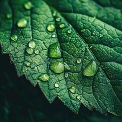 Fototapeta premium A leaf with water droplets on it