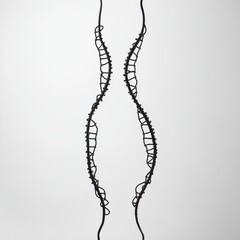 Fototapeta premium Abstract sculpture featuring intricate black design with a wave-like pattern, creating a sense of movement and depth.