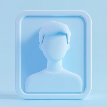 Stylized blue avatar of a young male figure against a soft blue background.
