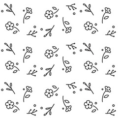 wildflowers pattern, seasonal flowers fabric seamless,  floral branch pattern, spring concept, linear vector illustration eps10