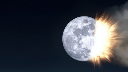 Dramatic moon impact: asteroid collision under starry sky captured in stunning detail