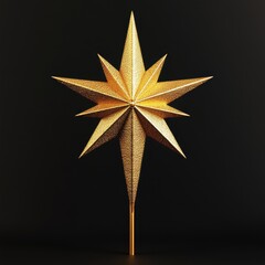 A stunning golden star tree topper with intricate textures shines against a dark background.