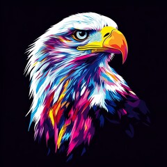 eagle head eagle on black background painting style pop art art bird portrait colorful