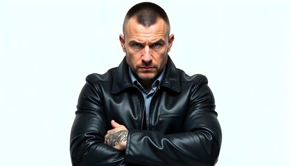 Fototapeta premium A portrait of a tough Russian Mafia member, exuding power and intimidation.