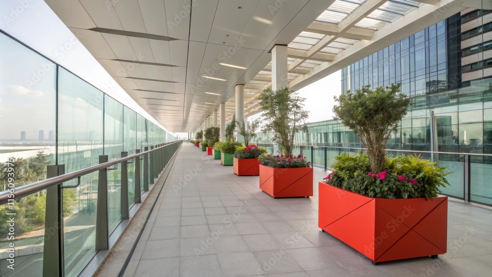 Leinwandbilder modern elevated walkways with glass balustrades and vibrant plant boxes connect different areas of a