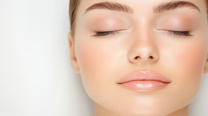 Fototapeta premium Serene beauty portrait with natural makeup on flawless skin