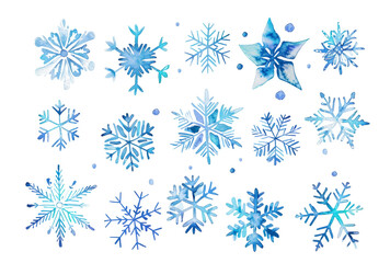 Set of blue frozen snowflakes isolated on transparent background PNG