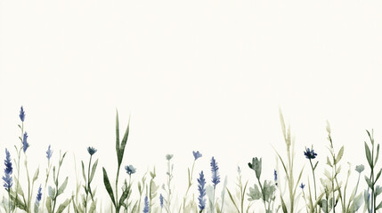Fototapeta premium Watercolor Wildflower and Grass Border