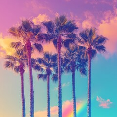 Tropical Palms Under Rainbow in Vibrant Paradise Scene