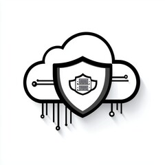 Stylized cloud with a shield symbolizing cybersecurity and data protection.