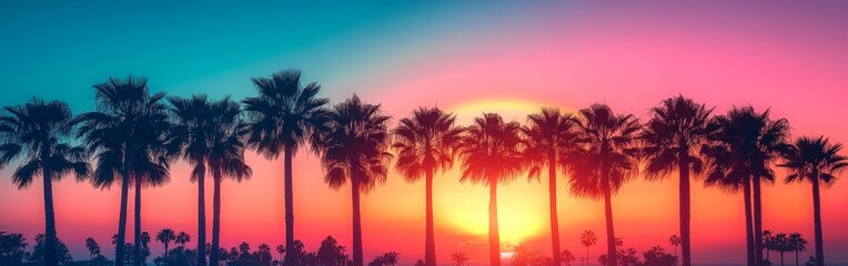 Tropical Palms Under Rainbow in Vibrant Paradise Scene