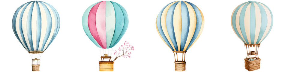 Naklejka premium National Retro Day memories, Colorful hot air balloons in various designs, featuring distinct patterns and vibrant colors.