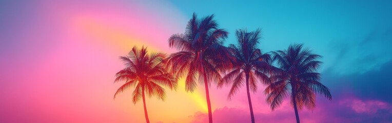 Tropical Palms Under Rainbow in Vibrant Paradise Scene