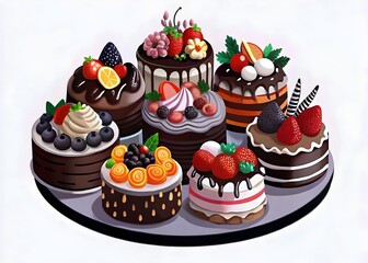 Delicious Colorful Cakes Chocolate Cream Fruits Decorations Tasty Treats Artistry Sweet Dessert Platters