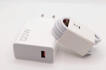 smartphone charger with usb cable isolated on white background