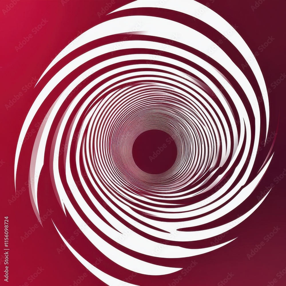 Poster abstract vortex design with dynamic white spirals on a deep red background, creating a sense of move