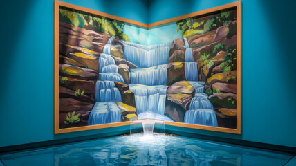 Obraz premium Waterfall mural creating an artistic indoor fountain