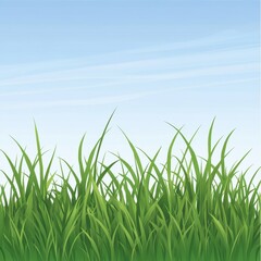 Obraz premium Vibrant green grass against a clear blue sky, showcasing nature's beauty in a tranquil setting.
