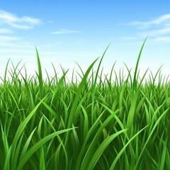 Vibrant green grass swaying gently under a clear blue sky, creating a serene and fresh atmosphere.