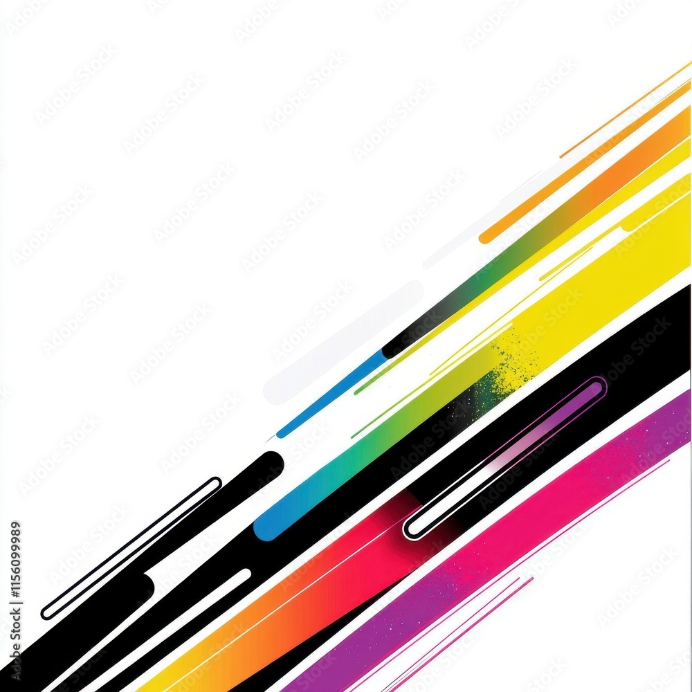 Poster abstract design with vibrant streaks of color on a clean white background, creating a dynamic and en