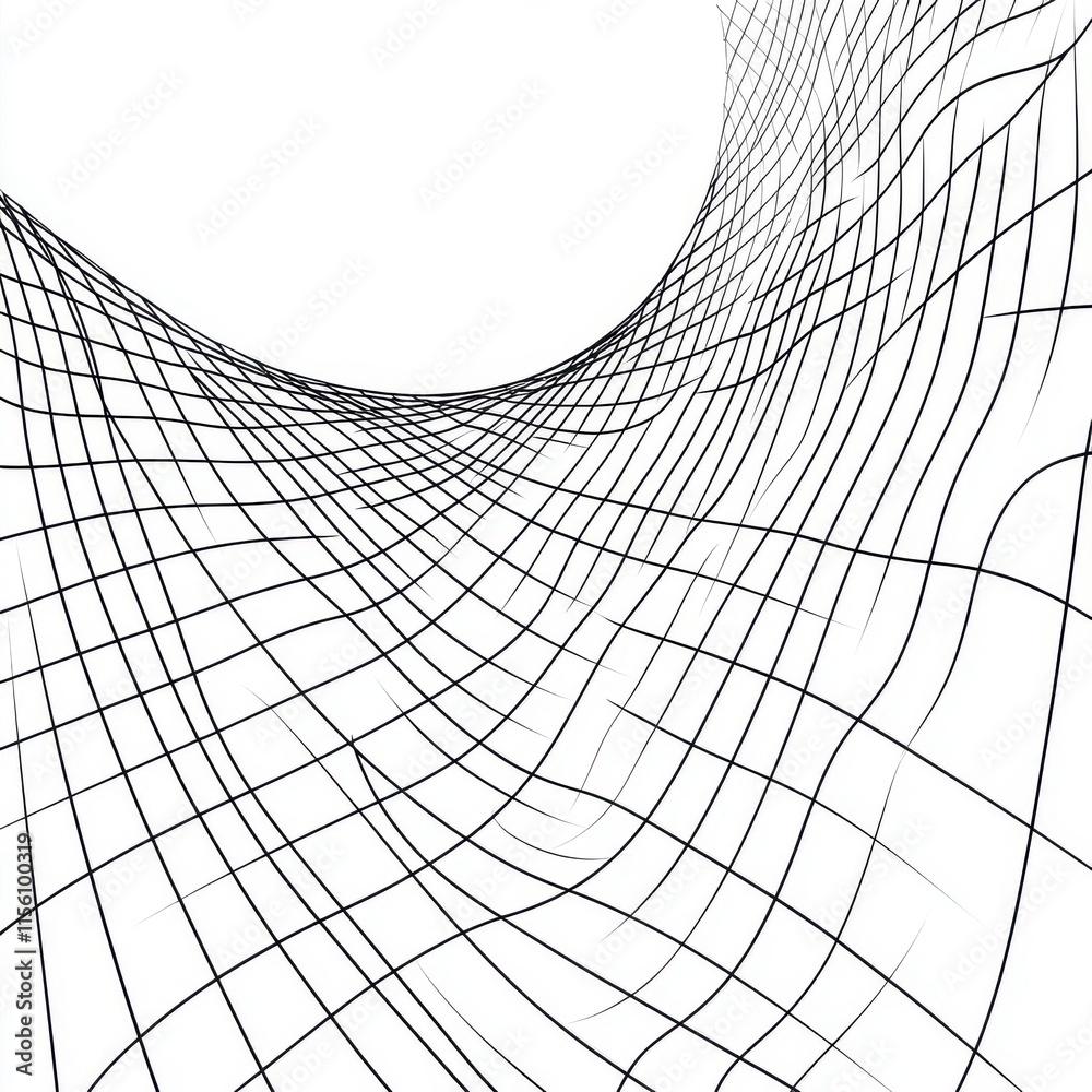 Poster Abstract monochrome lines creating a dynamic 3D wave-like pattern on a white background.