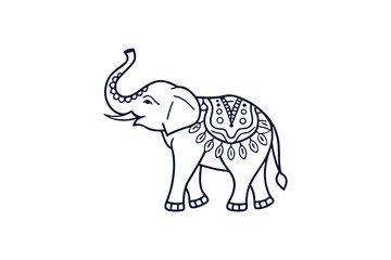 decorated elephant silhouette line art vector illustration on white background