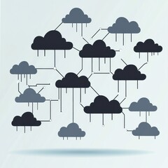 A digital illustration of interconnected clouds representing cloud computing and data storage.