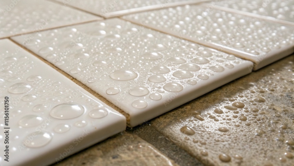 Aufkleber Up close small air bubbles can be discerned within the adhesive layer a reminder of the delicate balance between application techniques and achieving a smooth flat surface for tile