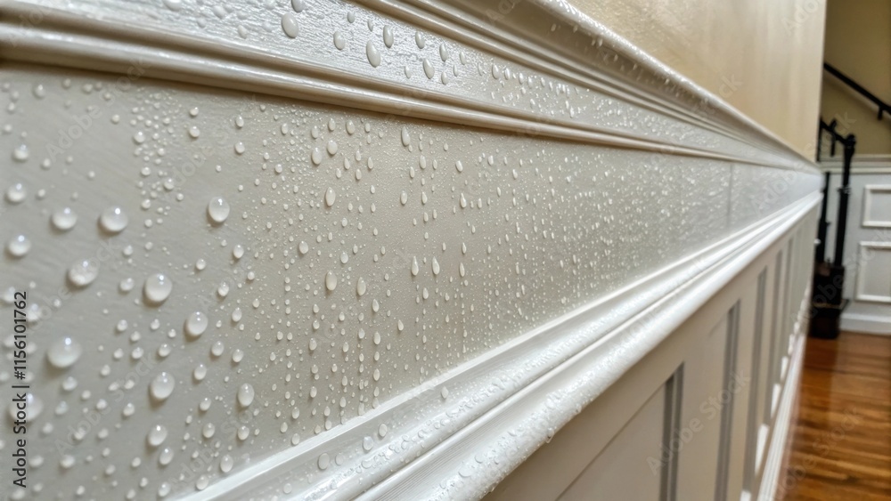 Aufkleber Tiny droplets of primer cling to the surface reflecting light in a way that enhances the walls immaculate finish and hints at the hard work poured into the renovation.