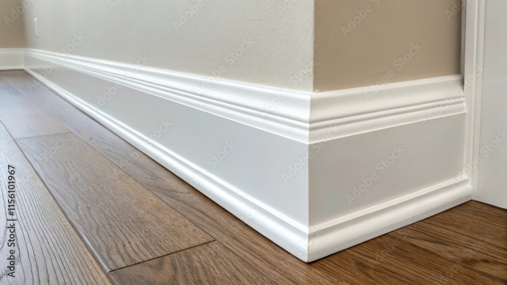 Poster the top of a baseboard alongside the wall freshly cleaned and painted as it meets the prepped wall s