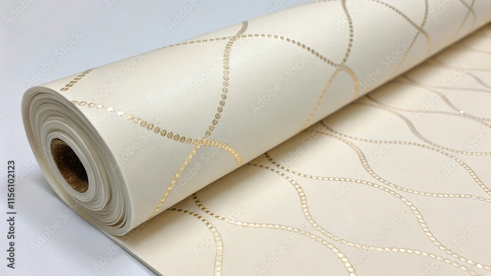 Poster the surface of a creamy wallpaper roll reveals subtle metallic ink accents glinting in the light wit
