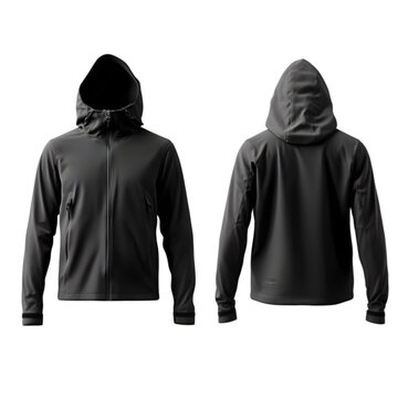 Men s Soft Shell Hooded Jacket  Front   Back View  Dark Grey  Casual Wear  Outdoor Apparel