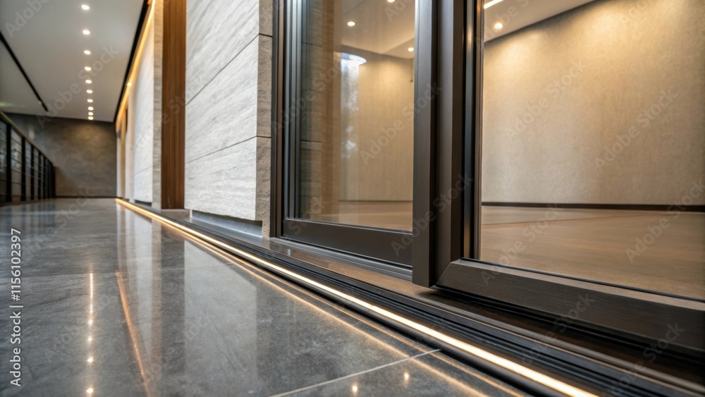 Poster the play of reflections on the sliding door track reveals its polished surface contrasting with the 