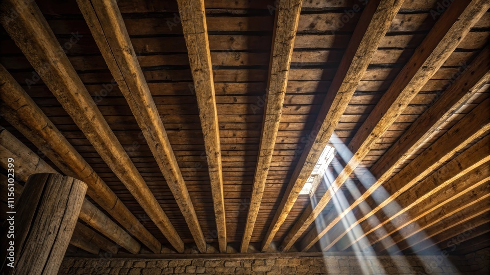 Aufkleber The play of light on the textured surface of the beams revealing deep crevices and lighter striations creating a dynamic and engaging visual narrative overhead.