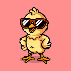 cool fun chick wear a sun glasses cartoon isolated colored drawing line art style sketch classic vintage design illustration