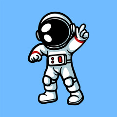 Obraz premium fun astronaut pointing the sky cartoon isolated colored drawing line art style sketch classic vintage design illustration