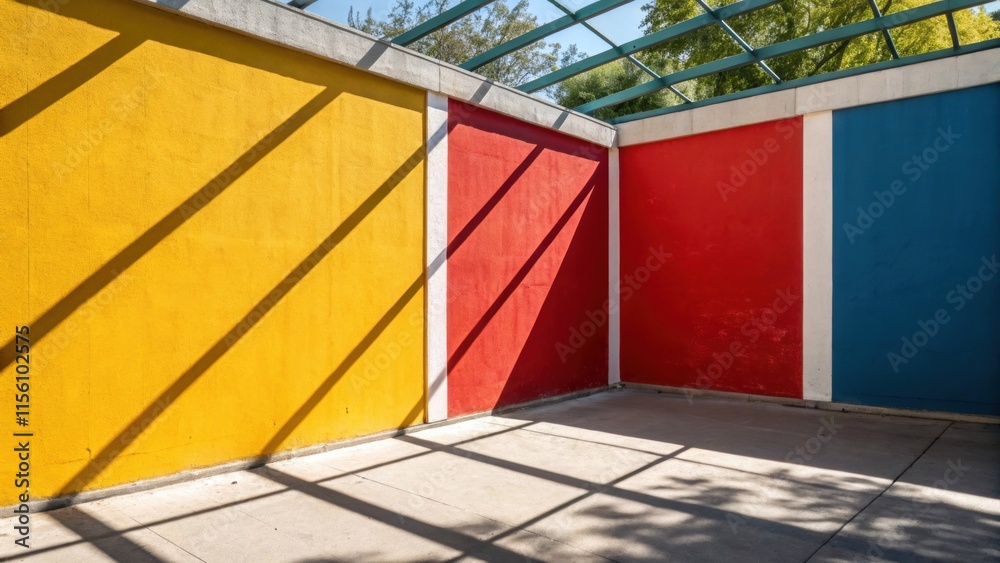 Aufkleber The intersection of two partition walls featuring a bold paint color that creates a dynamic visual contrast with shadows accentuating the angles.