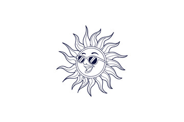 Obraz premium sun wearing a sunglass summer vibe line art vector illustration