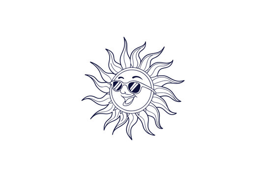 smiling sun wearing sunglasses outline clip art preview