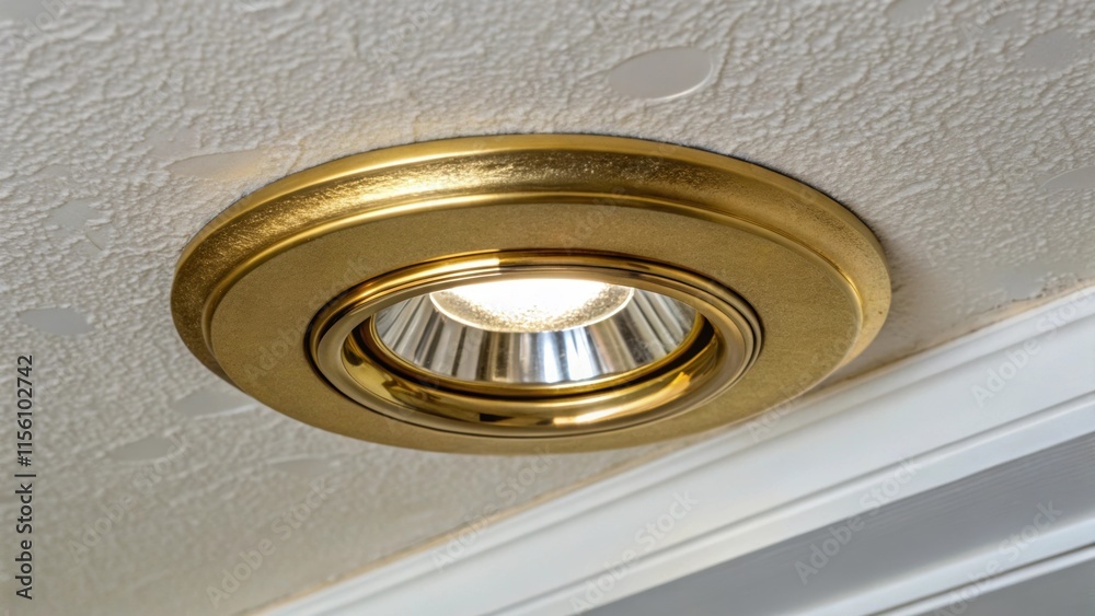 Poster the gleam of a polished brass trim on a recessed light catching the eye against the matte texture of