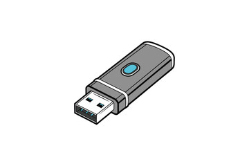 USB pen drive silhouette line art vector illustration on white background