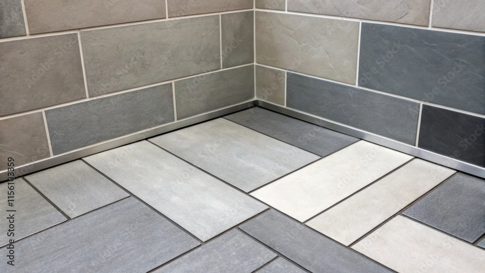 Poster sleek monochromatic tiles in various shades of gray are carefully arranged in a corner embodying a m