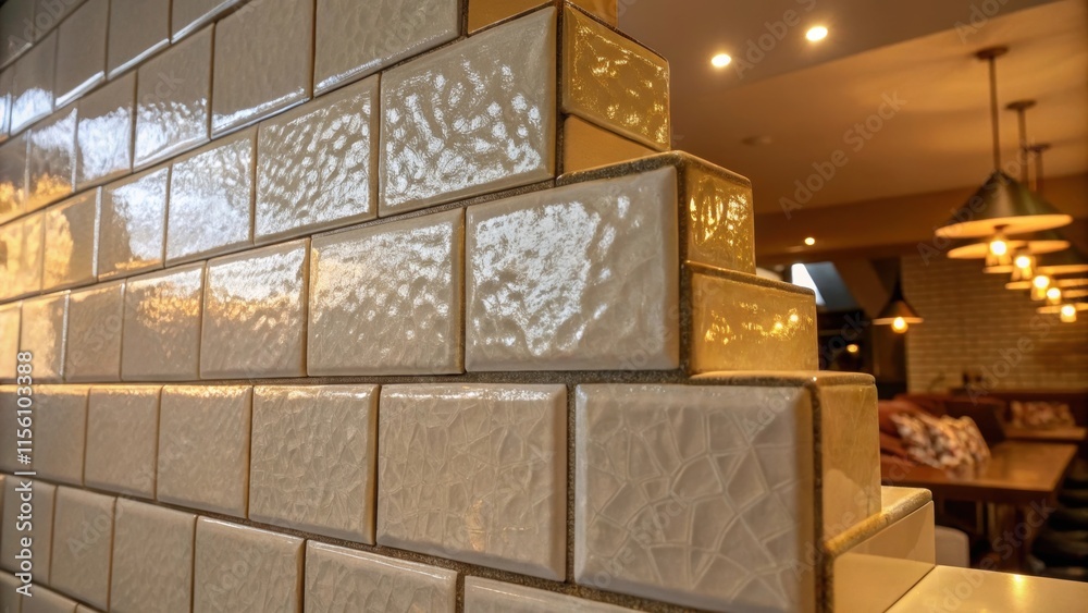 Poster shiny ceramic wall tiles with a crackled glaze finish reflecting soft light create an artistic mount