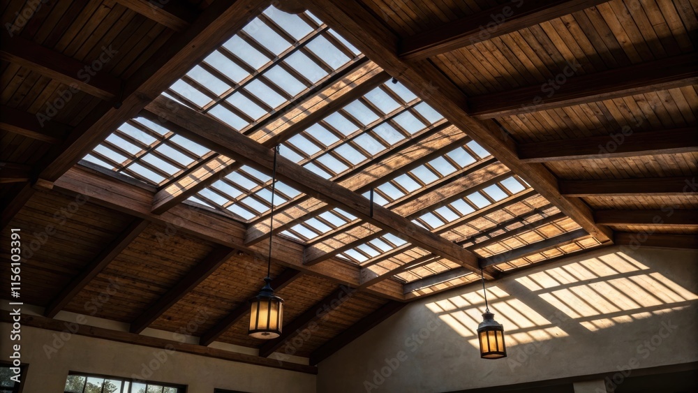 Poster shadows dance across the ceiling as the camera captures the interplay of light through a skylight hi