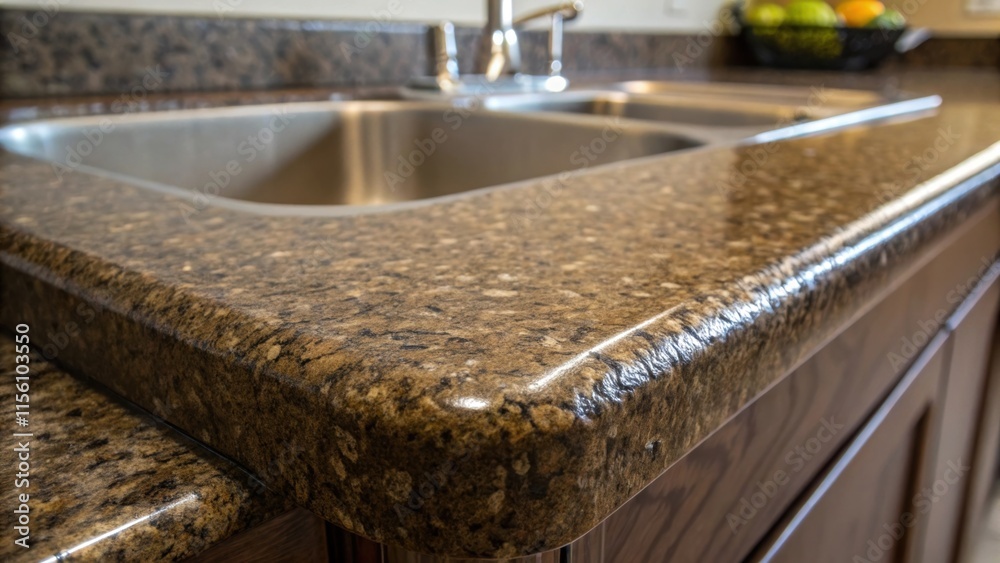 Poster In this detailed image the texture of the countertop is emphasized with the edges of the sink outs revealing the raw material beneath the glossy finish.