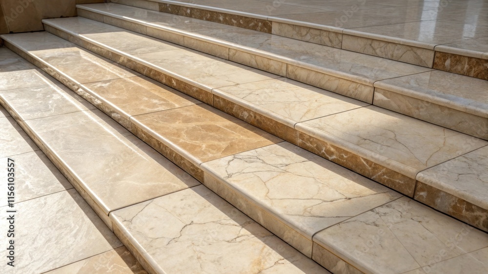 Poster Layers of marble tiles in varying shades of beige and cream their smooth edges glinting with light casting delicate shadows that emphasize the tiles refined craftsmanship.