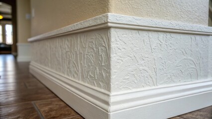 In the foreground a corner section of the wall showcases the fresh primer with a subtle texture pattern that hints at the meticulous preparation behind it.