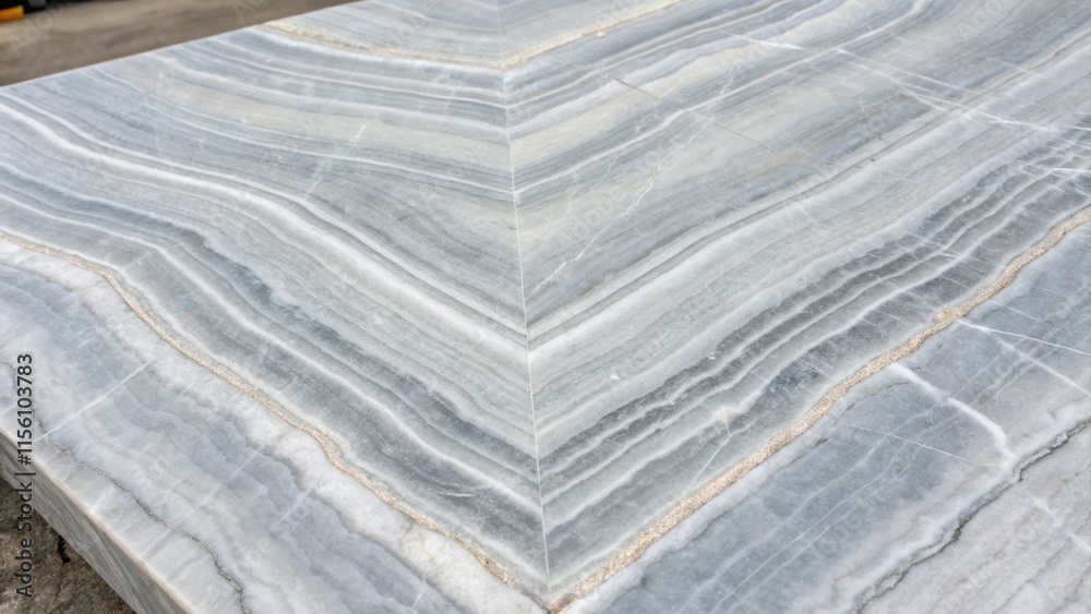 Poster Detailed view of a beautifully layered transient gray marble slab showcasing geometric shapes within the ing creating striking visual interest with each angle.